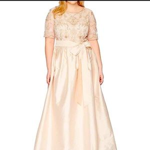 Adrianna Papell PLUS size beaded bodice elbow length sleeves long gown